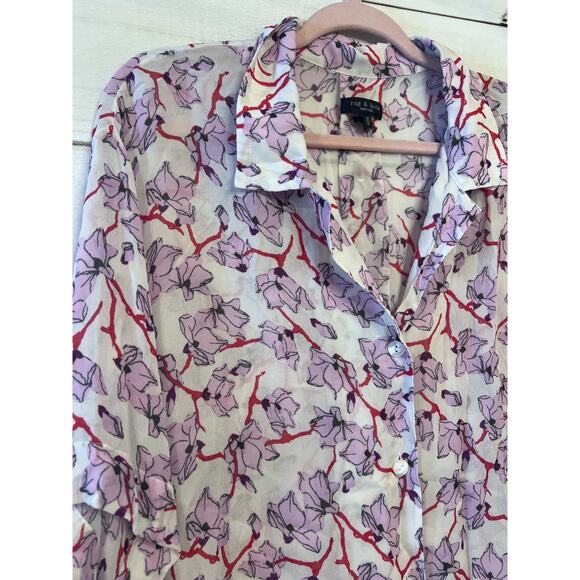 Rag & Bone Top Size MED Short Sleeve Blouse Pink Floral Print Collar - Picture 6 of 7